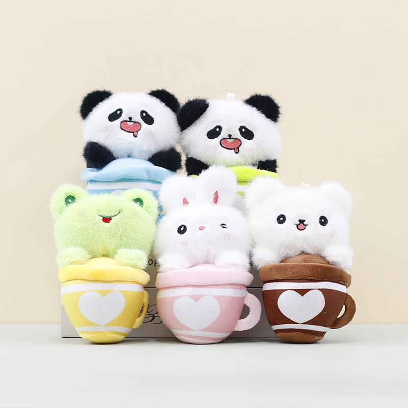 Shaped Animal Plush Keychain Soft Teacup Design Durable Stuffed Toy For Gift