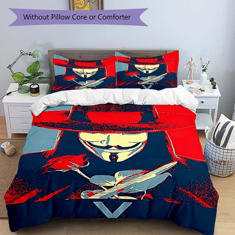 3pcs V for Vendetta Bedding Set, Duvet Cover and Pillowcases Machine Washable Seasons all suitable, Design for Bedroom (No Filling)218