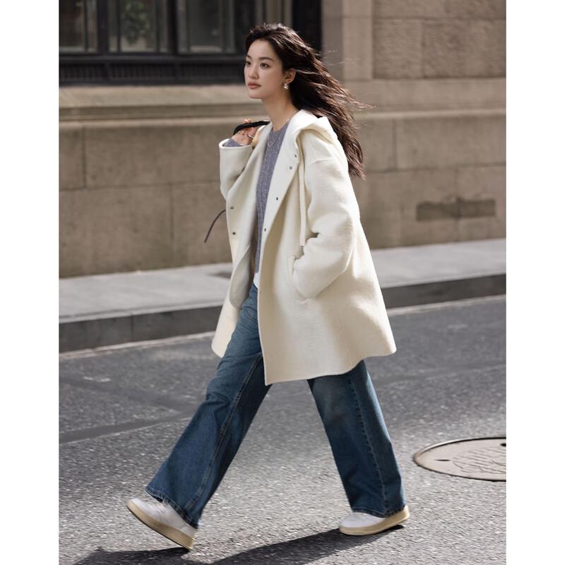 Women's Hooded Mid-length Wool Blend Coat