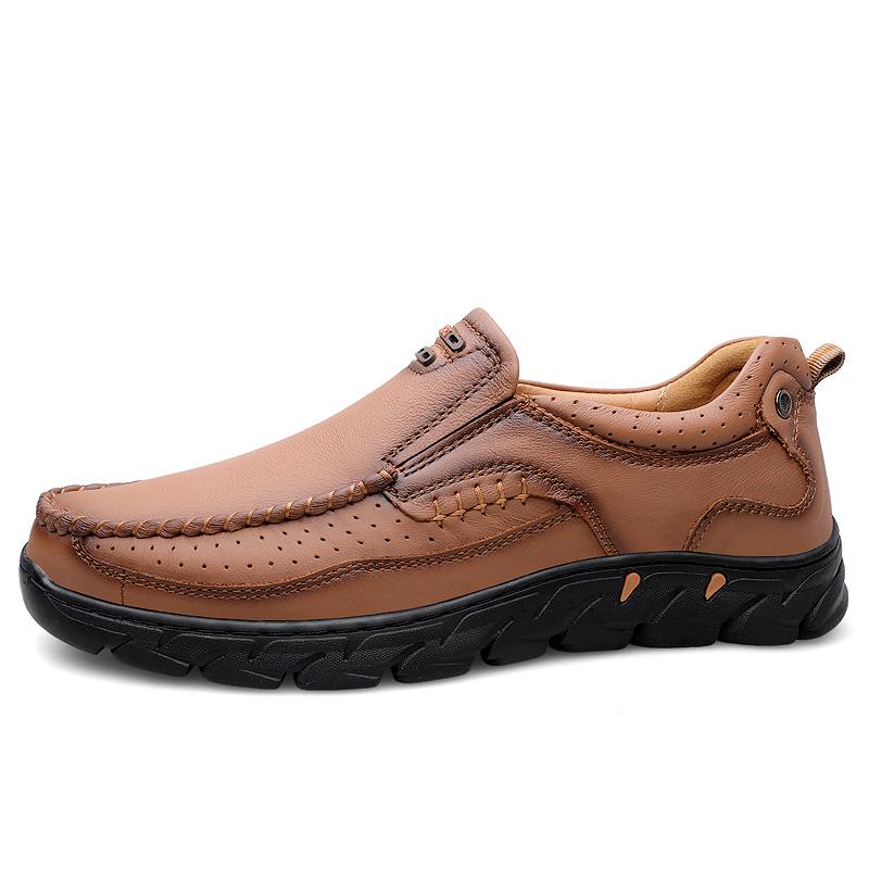 

Мужские повседневные кожаные туфли, дышащие, удобные, мужские деловые туфли-оксфорды из кожи на плоской подошве, мужская обувь в британском стиле 45 коричневый