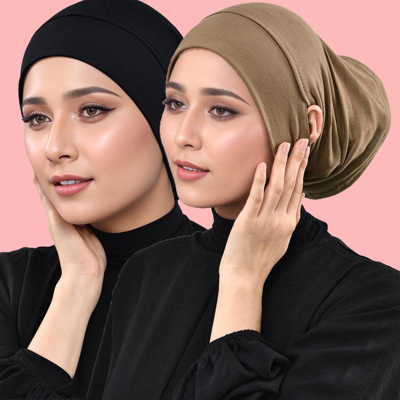 Solid Color Modal Under Cap With Ear Hole Hijab Caps Muslim Woman Hijabs Inner Scarf Lady Bandanas Cap Under Caps Soft Hijabs