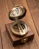 Antique Brass Sundial Compass Nautical Navigation Instrument, Wooden Box