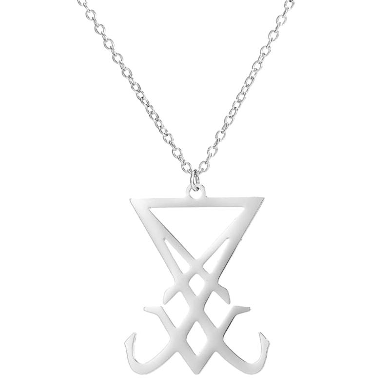 

Creative Satan Symbol Necklace Hip Hop Punk Devil Jewelry Sigil of Lucifer Necklace Stainless Steel Pendant Chain