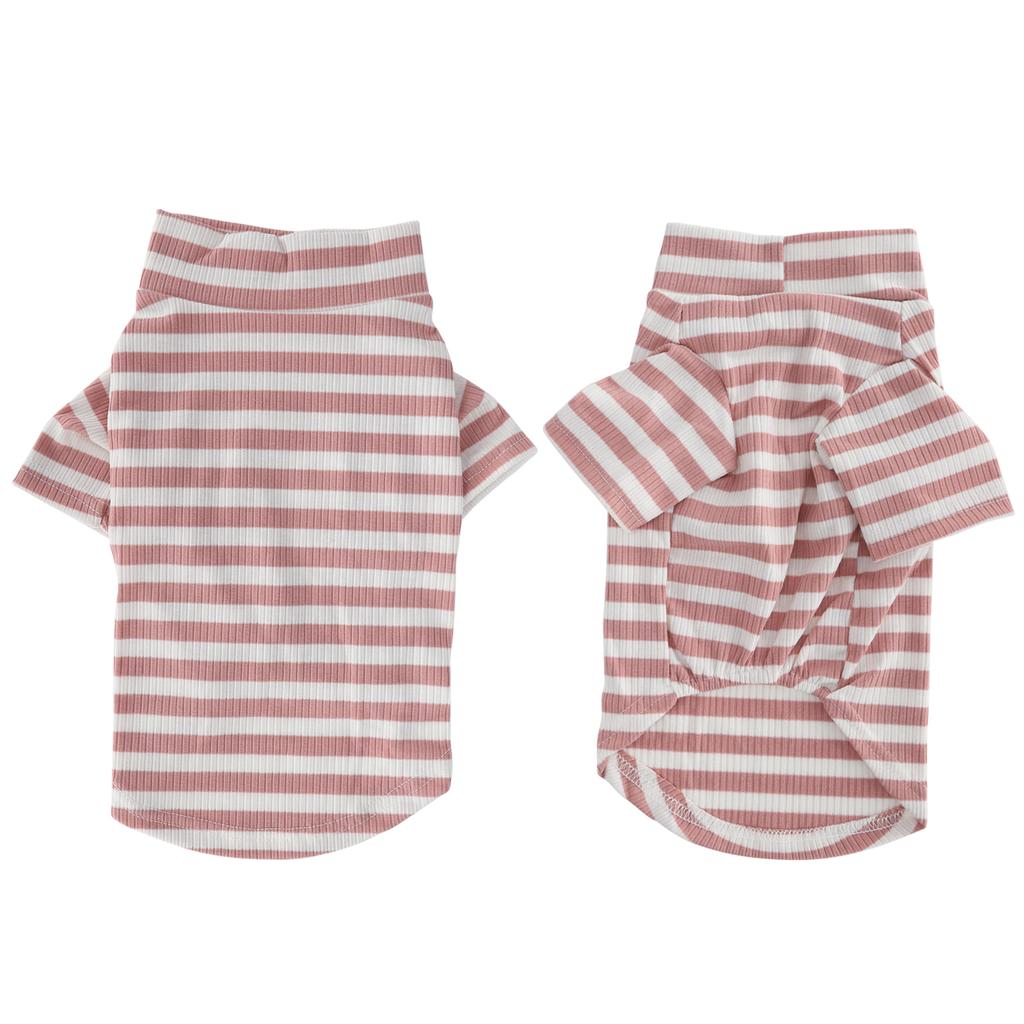 Haustier Baumwollgestreiftes Hemd Hund Kleines Schwein Katze Atmungsaktive T-Shirts Weiche WelpenkleidungRosa und Weiß