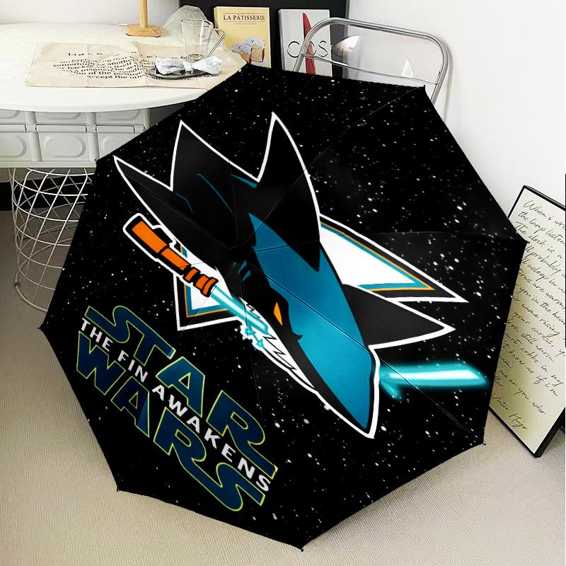 San-Jose Sharks Hockey Umbrella Folding umbrella, automatic umbrella 8-Frame for Travel, camping Use Gift for Halloween Christmas