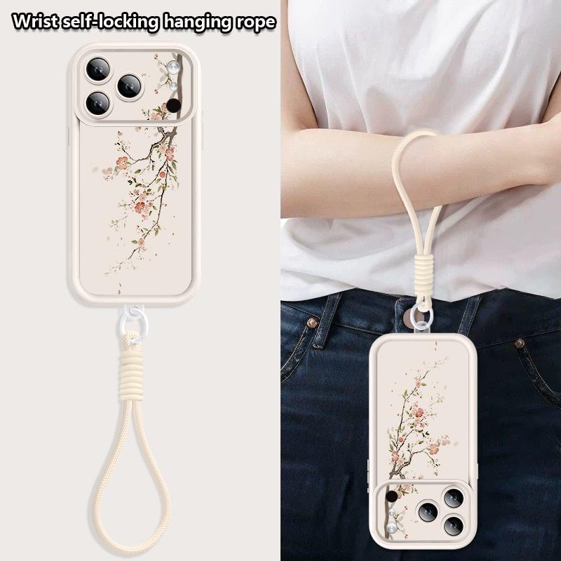 Luxury Flowers Print Lanyard Case For iPhone 18 Pro Max Shockproof Bumper Soft Silicone Cover For iPhone 17 16 15 14 13 Pro Max 17E