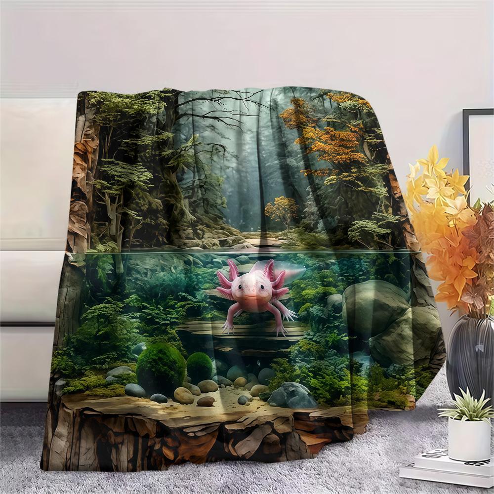 1PC Axolotl  Print FlAannel Blanket, High Quality Comfortable for All Seasons, Home Decor, Warmth and Comfort