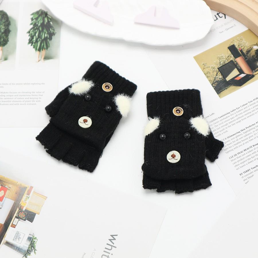 Children's Cute Cartoon Flip-Gloves: Cold-Proof, Half-Finger Winter Writing Warmth for Boys and Girls