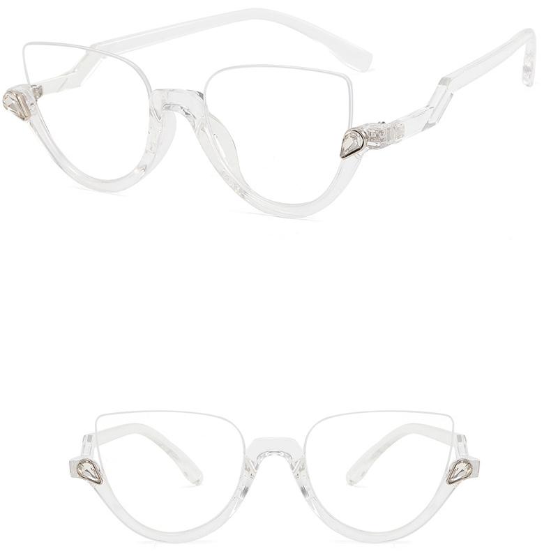 New Women's Triangle Glasses Frame Fashionable Personality Retro Classic Diamond-Embedded Semi-Frame Plain Glasses