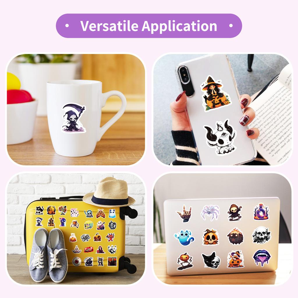 50Pcs Halloween Stickers - Spooky Cute Cartoon Decals for Phone, Laptop, Luggage, Party DIY (4.3x5cm)