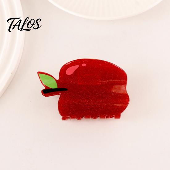 Cartoon Hair Clip Claw for Women, Anti-Slip Tooth with Strong Grip, 3D Cat Shape Red Fruit Design Back Head Claw, Pearlescent Glitter Lightweight