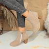 Autumn and Winter New Round Toe Solid Color High Heel Short Tube Side Zipper Fashion Boots Women