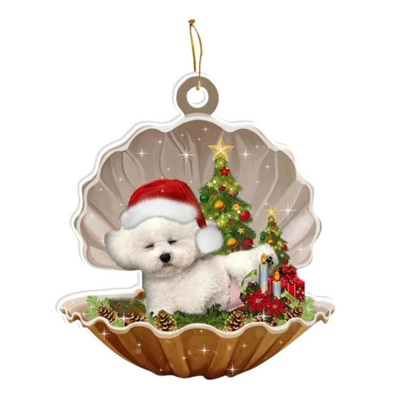 Shell Dog Christmas Hanging Ornaments Decorations for Kid New Year Party Gift