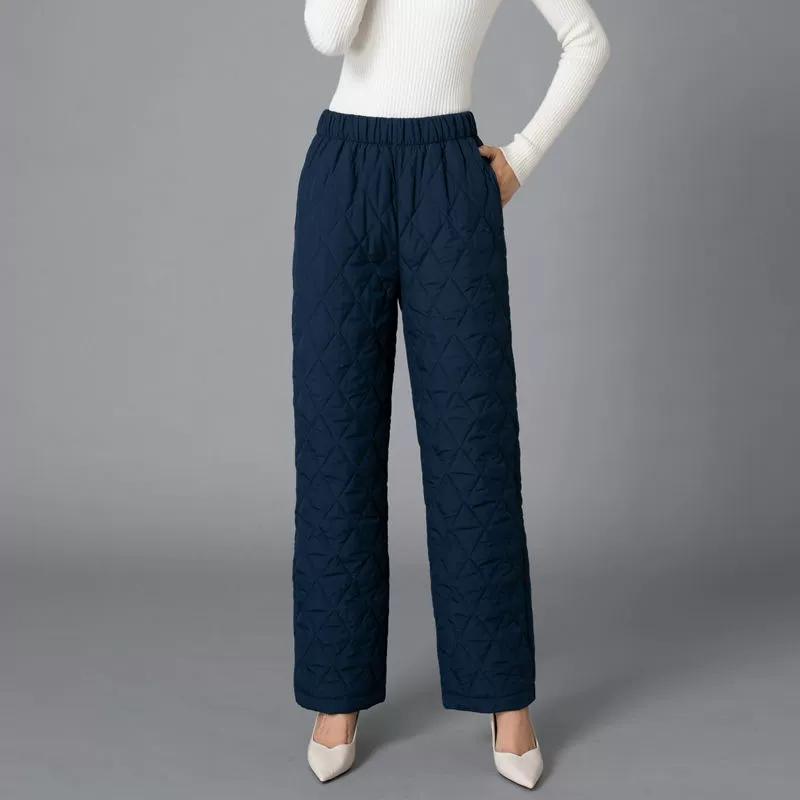 Wide Leg Cotton Pants, Women's Thick Warm Pants, Plus Size Casual Straight Leg Pants, High Waisted Down Cotton Pants for Outerwear