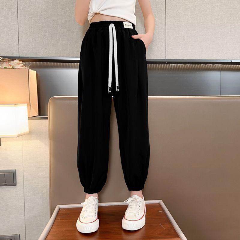 Girls' Pants Summer Children's Ice Silk Mosquito Proof Pants Summer Clothes Long Pants Sun Protection Thin Design Drawstring Cuffs