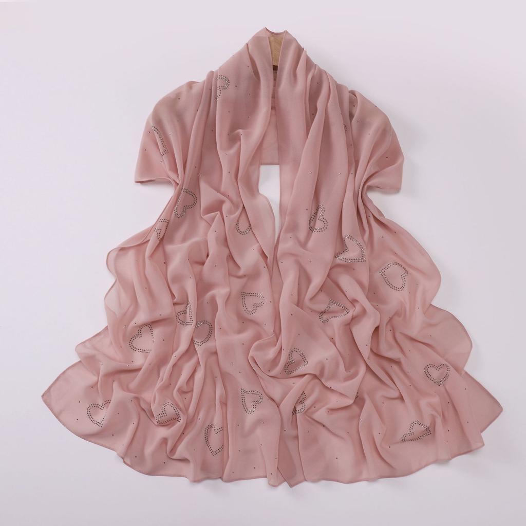 High Quality Chiffon Long Scarf With Heart Star Rhinestone Ethnic Headscarf