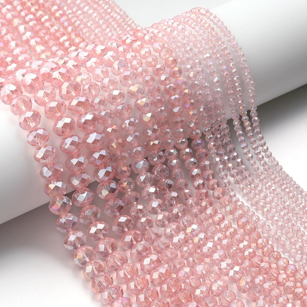 3 4 6 8 10mm Rondelle Faceted Crystal Beads Transparent Water Pink Glass Loose Beads For Jewelry Making DIY Bracelet Necklace