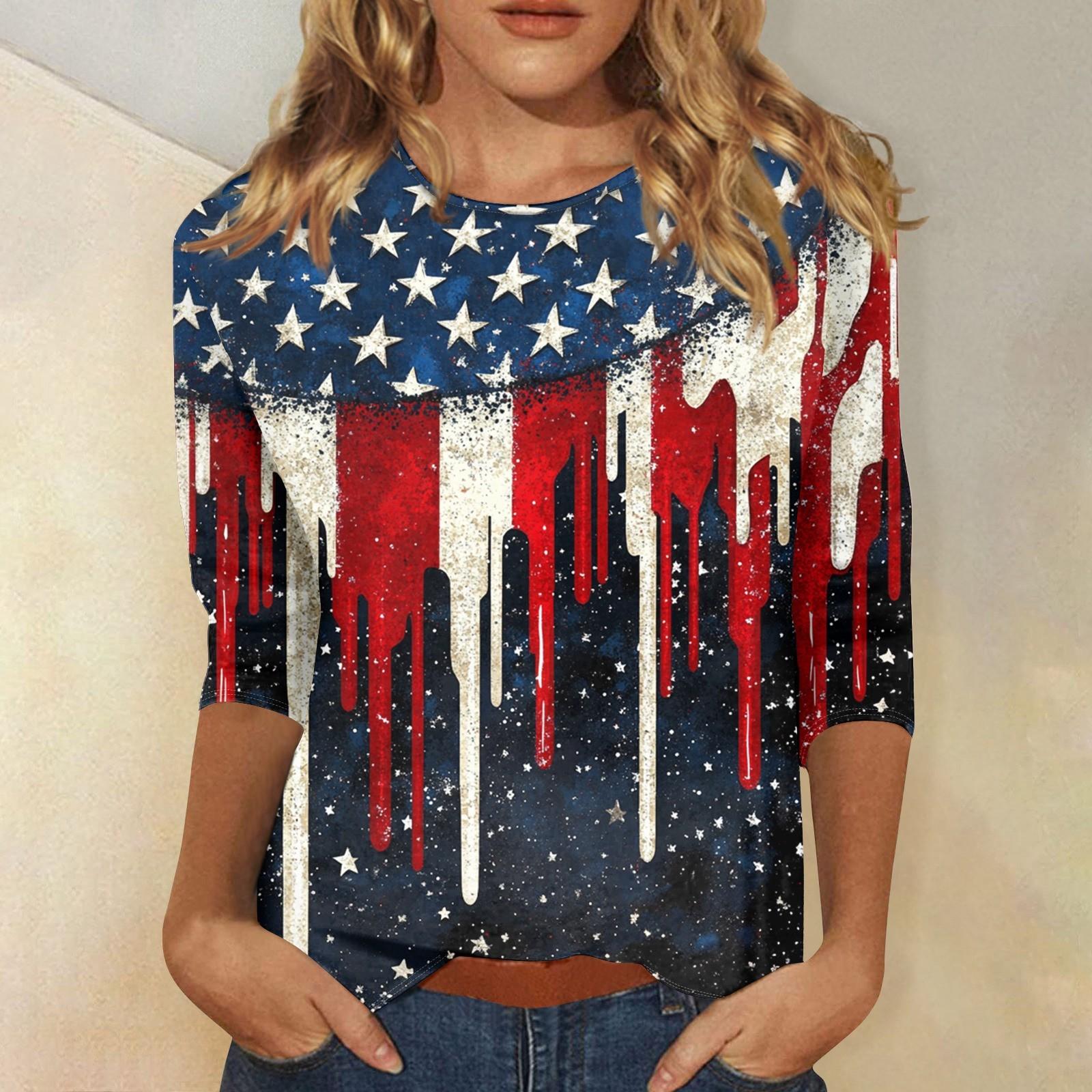 

Женская мода повседневная рубашка с круглым вырезом и принтом в виде семиточечного рукава XL красный