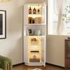 Bathroom Cabinet with Light Strip, Corner Cabinet with Two Storage Compartments, Open Compartment with Adjustable Shelves, 45x 45 x 166.5 cm, White