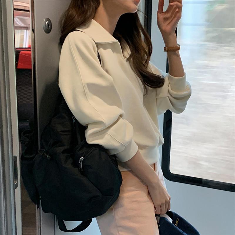 2024 Autumn Women's Korean Style Letter Print Lapel Pullover Hoodie - Loose Artistic Casual Jacket Top