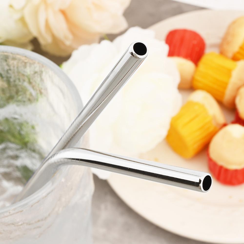 2pcs Stainless Steel Straight Bend Straw Set Fruit Juice Milkshake Cocktail Straw Pearl Milk Tea Drinking Straw Bar Accessories