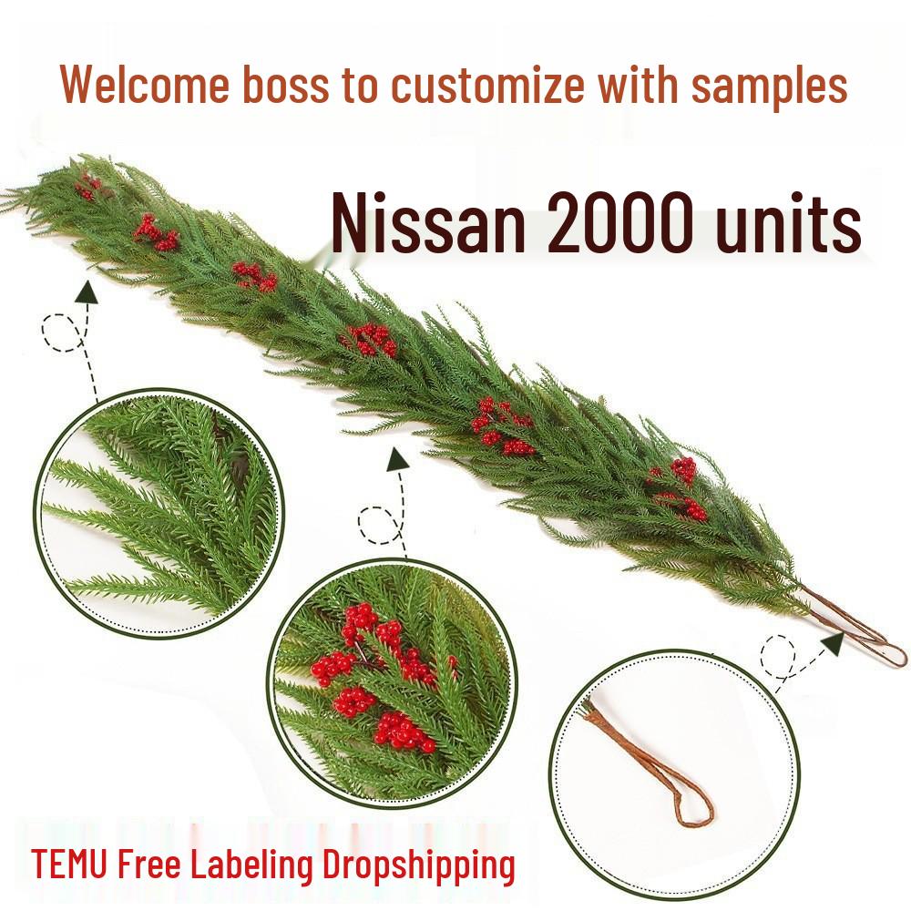 2025 Luxury Norfolk Pine & Rattan Christmas Decor with Soft Touch Rubber Cypress Leaves and Pine Needles