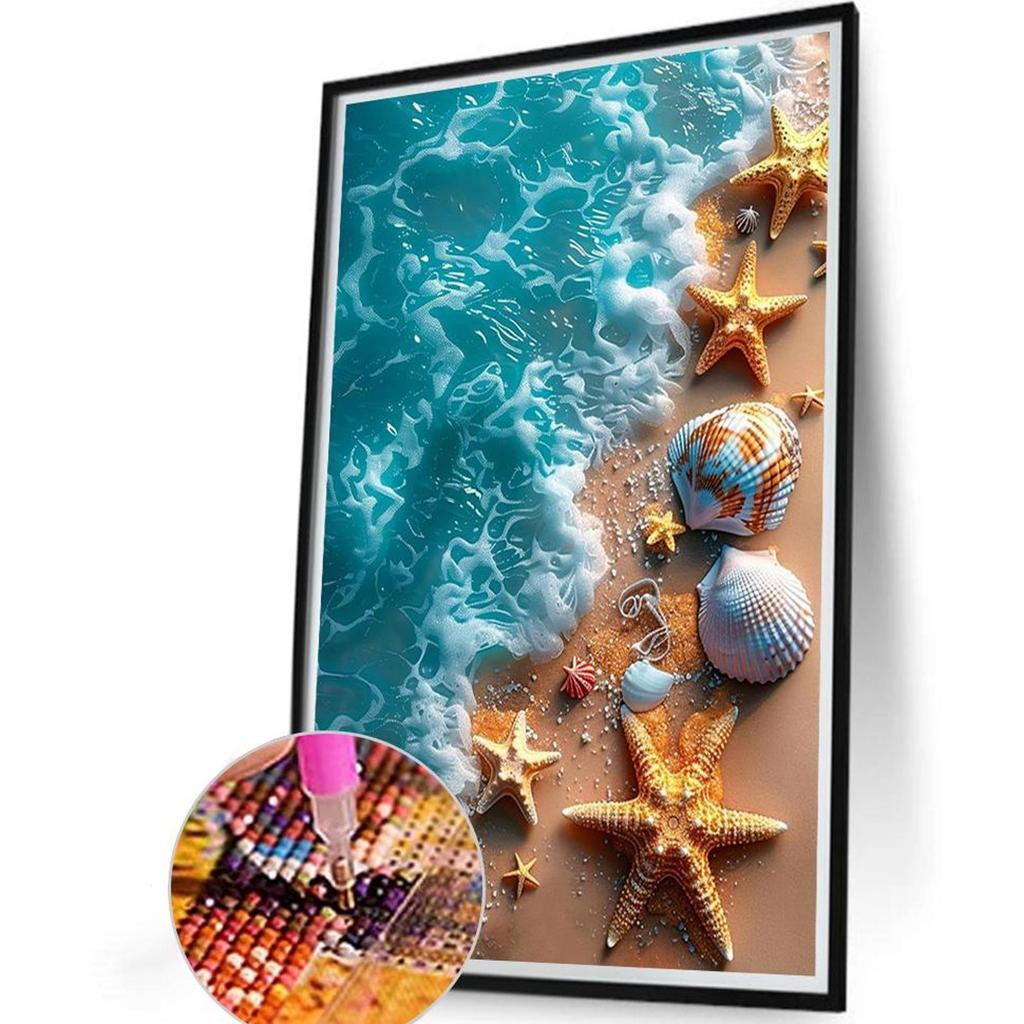 Peinture au Diamant 5D Pointillés Ronds Bord de Mer Full DIY pour Adultes/Débutants Idée Cadeau Décoration Murale Maison 40x60cm