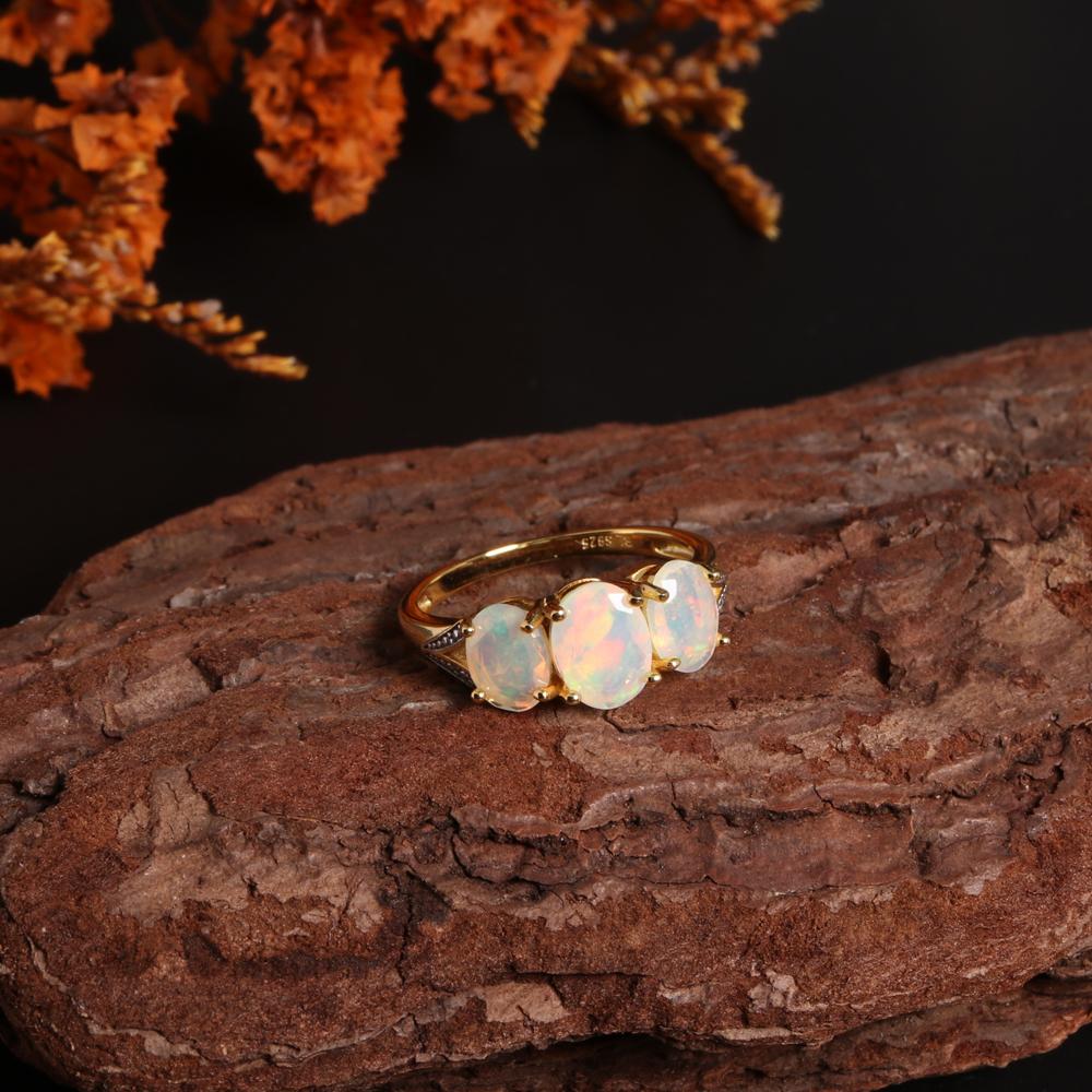 Luxury Fashion October Birthstone Natural Opal 925 Silver Ring Jewelry Gift for Women's Birthdays & Anniversaries & Banquets