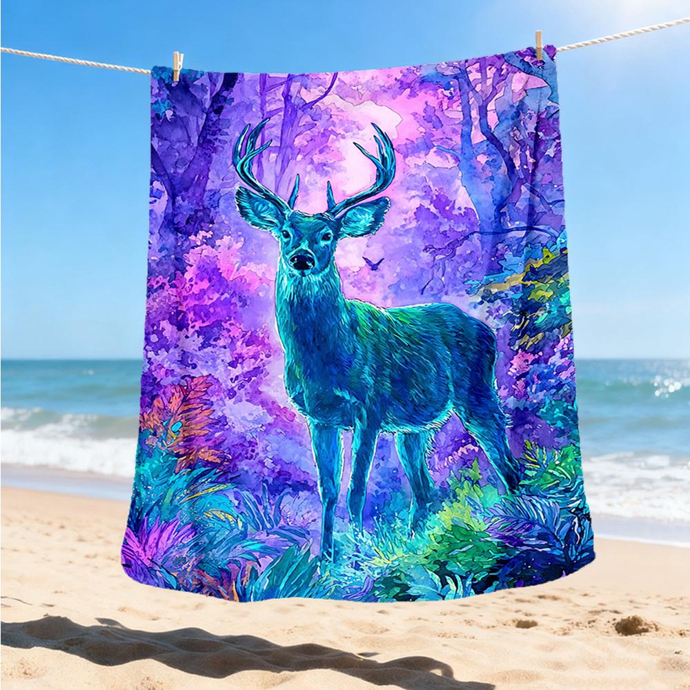1pc Deer Fantasy Forest Throw Blanket Polyester Fiber, Lightweight Flannel, Soft & Warm, All Season Use for Outdoor, Camping Digital Print
