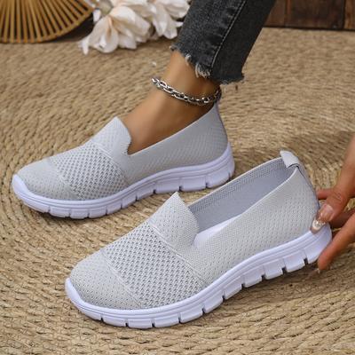 Atmungsaktiver, großer Mesh-Schuh mit flacher Unterseite, einfarbig, lässig, gewebt, Einzelschuh für Damen, neue Sportschuhe mit runder Spitze
