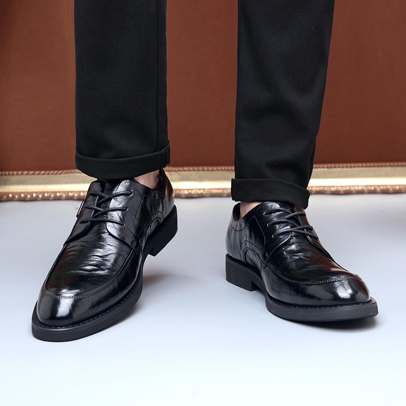 New Men's British Style Genuine Sheepskin Leather Breathable Derby Shoes - Business Formal Footwear