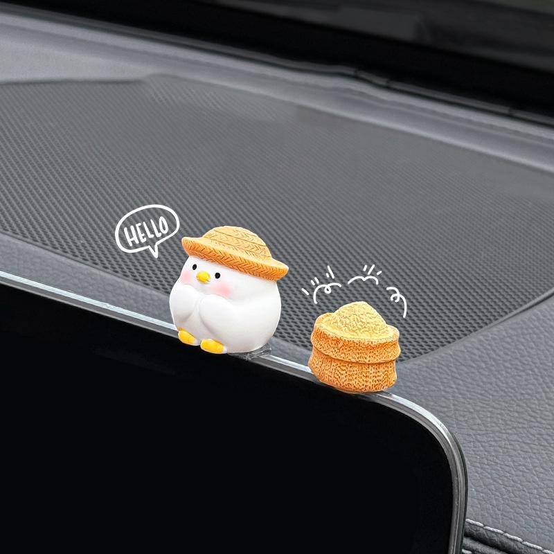 Creative Car Navigation Screen Rear Mirror Cute Chick Straw Pile Supplies Accessories Car Center Console Ornament Decoration