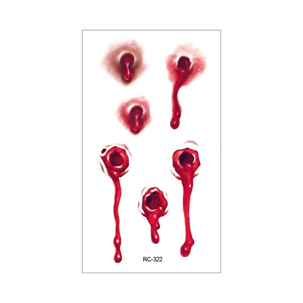 Vodotěsné Halloweenské dočasné tetovací nálepky: Realistické jizvy po krvi a noži pro hororový make-up.