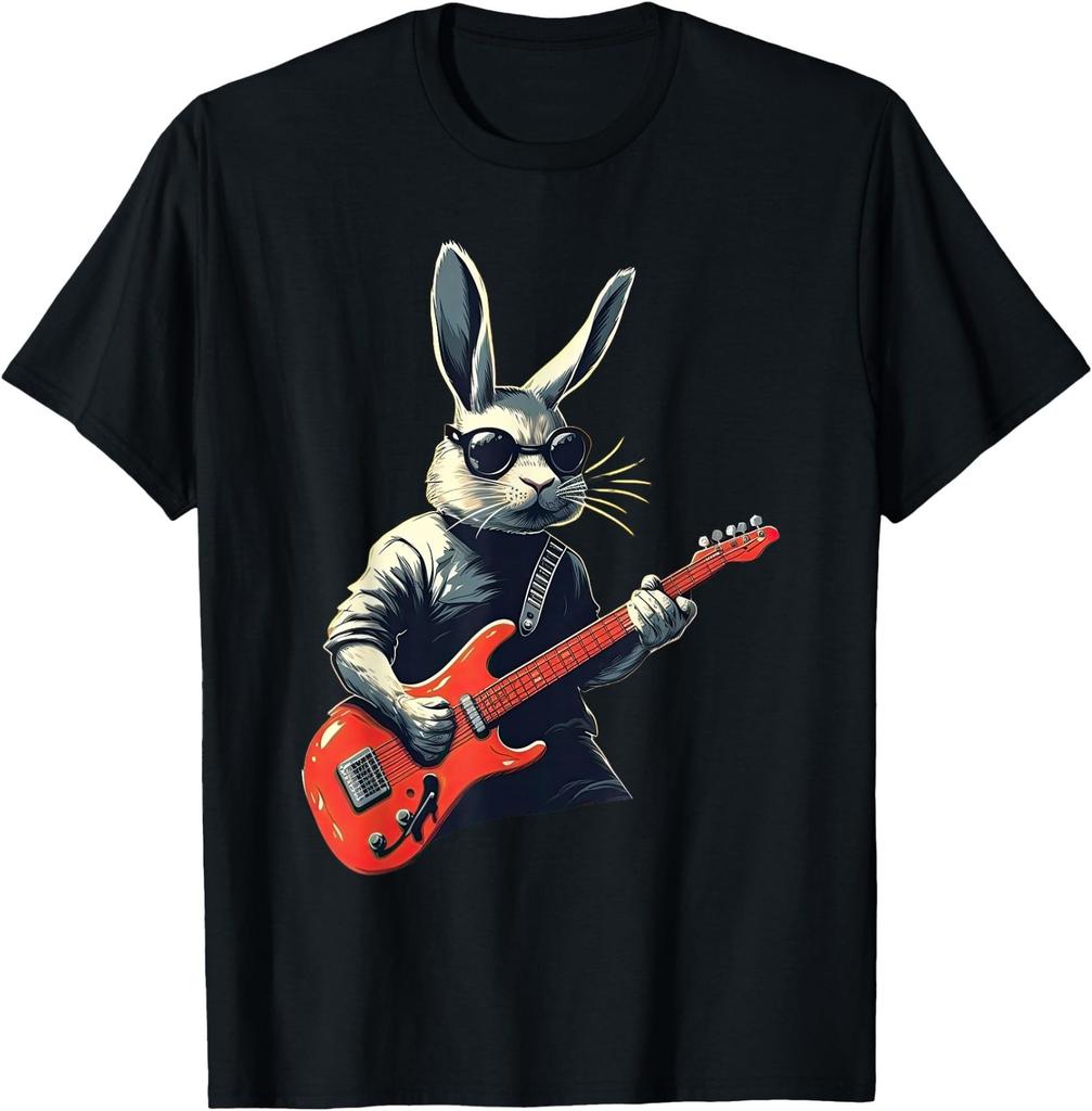 Rabbit Bunny Wearing Sunglasses Playing Guitar Musician T-Shirt