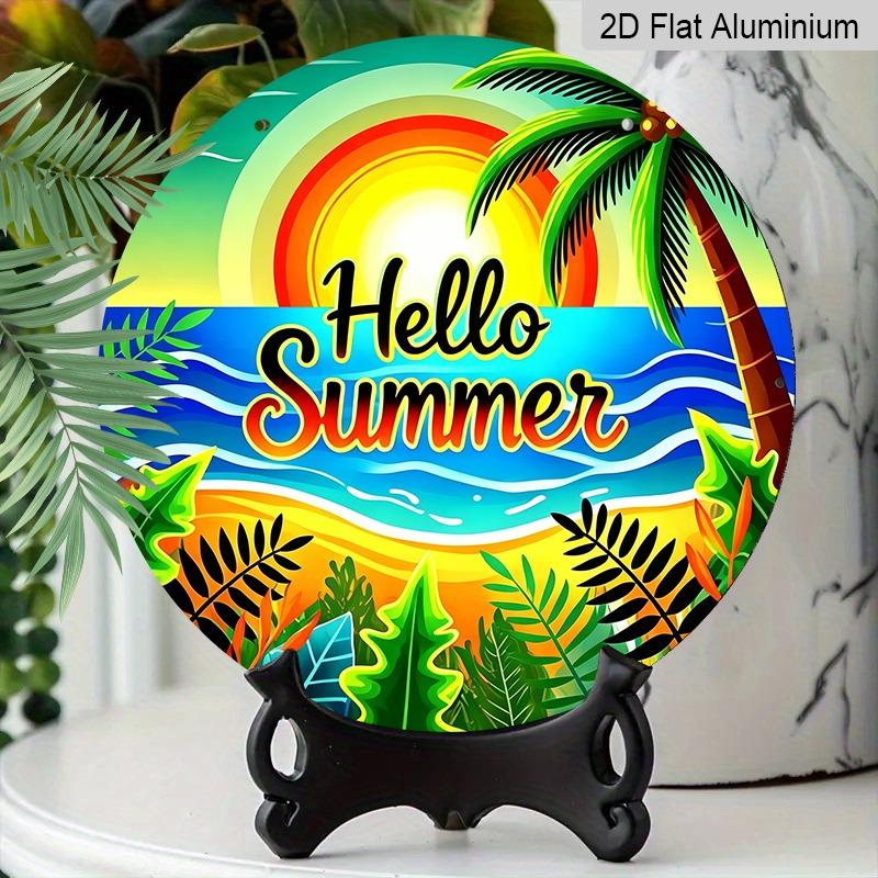 2D Flat Summer-themed Welcome Signs and Aluminum Decorative Plaques In Various Sizes. Tropical Beach Palm Tree Wreath Wall Decorations, Summer