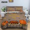Høst Takkedag Dynetrekk King Queen Tegneserie Oransje Gresskar Kalkun Sengetøy Sett Lønneblader Mykt Polyester Dynetrekk