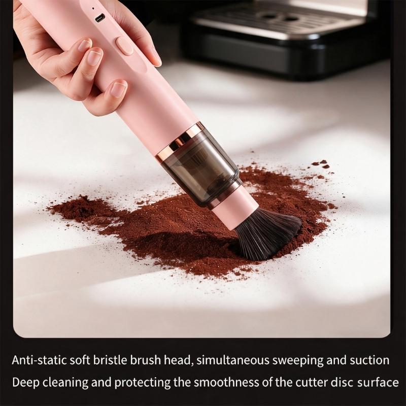 Portable Coffee Corner Dust Collector, USB Rechargeable Handheld Grounds Cleaner with Brush Head and Narrow Nozzle