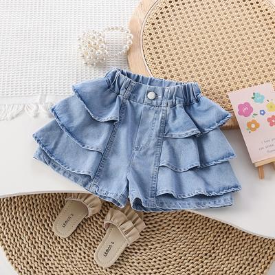 Pantaloncini di Jeans Estivi da Ragazza con Design Coreano Sottile e Gonna di Pizzo