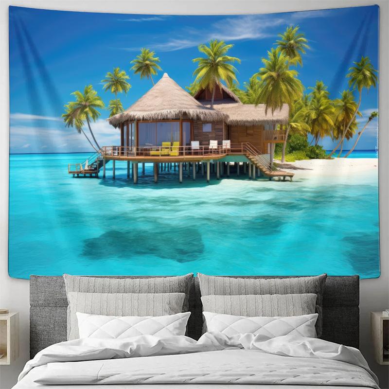 Seaside Style Wall Hanging  Tropical Island Landscape Decorative Fabric Tapestry 74x94cm(29x37in)