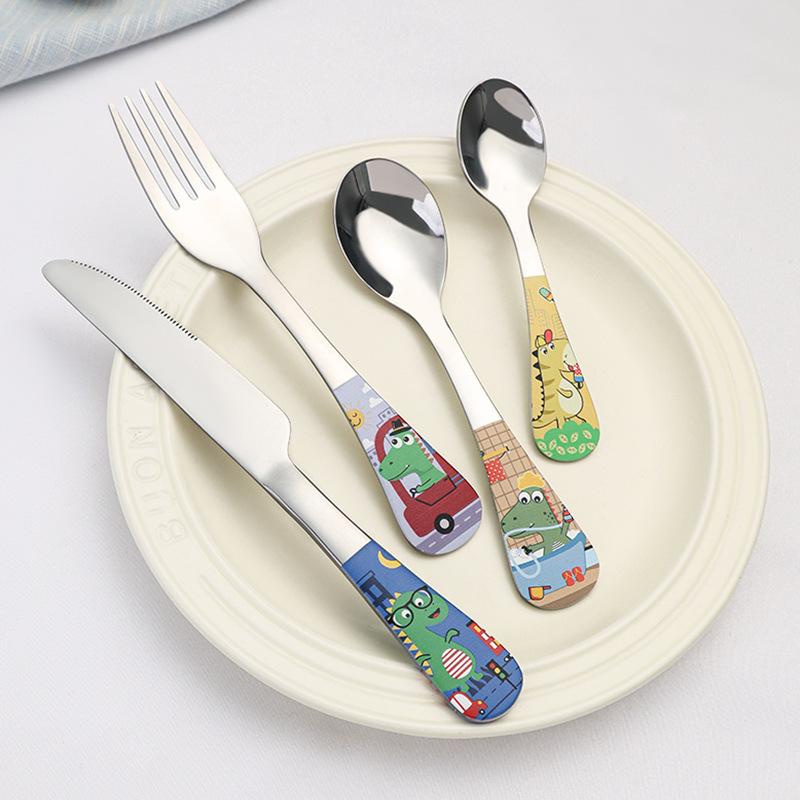 1/4Pcs Animal Cartoon Cute Fork Stainless Steel Children Spoon Fork Children Kids Cutlery Set Tableware Dinnerware Supplies Gift