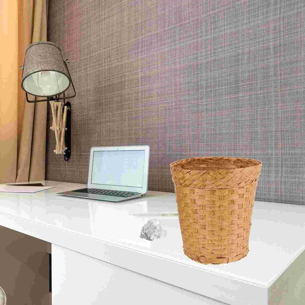 Wicker Trash Can Rattan Waste Basket Small Round Garbage Bin Seagrass Woven Basket Plant Flower Pot Rubbish Recycling Bin