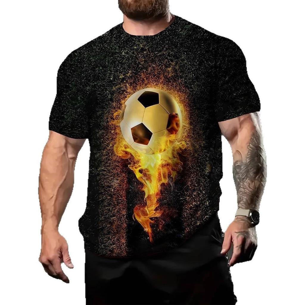 Sommer Rundhals 3D Fußballmuster Druck Top Modische Lässige Kurzarm Herren T-Shirts