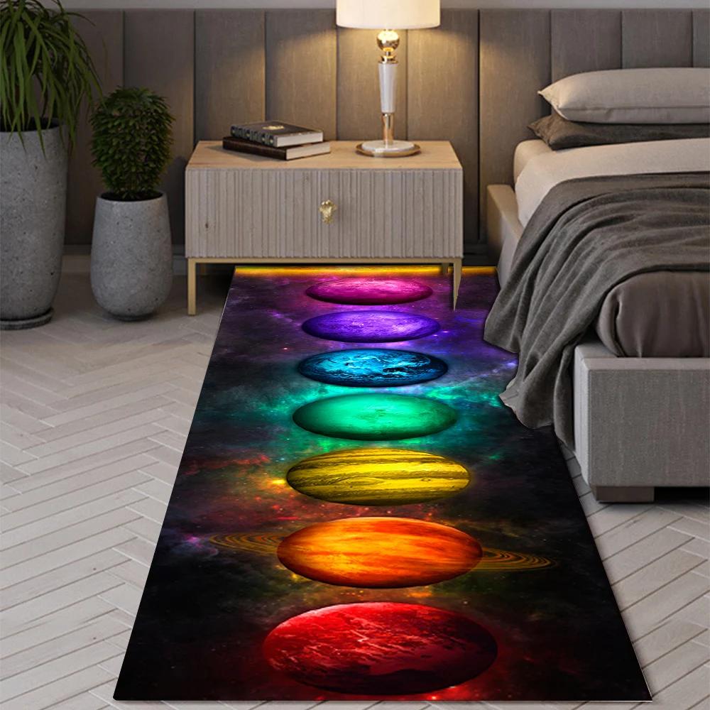 Bohemian Seven Chakras Carpet Multicolor Planet Butterfly Flower of Life Flower Suitable Bedroom Room Floor Decor Anti-slip Rugs
