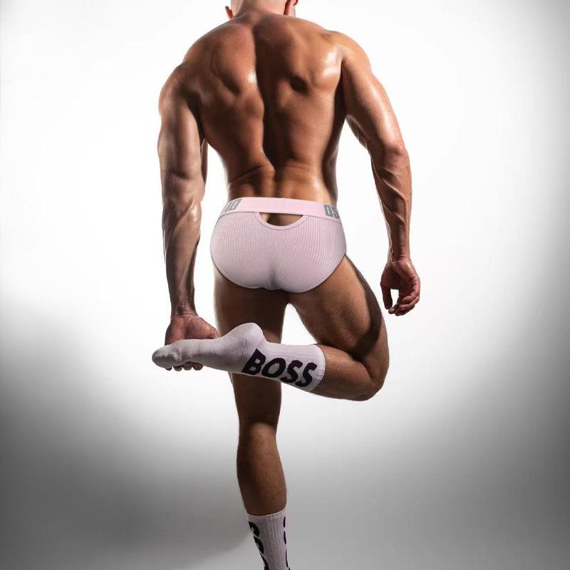 Men's Low Waist Ribbed Cotton Briefs: Sexy, Comfortable, Sporty, with Front and Back Opening.