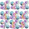 Meerjungfrauen-Mottoparty-Dekorationen Helium-Folienballons Schwanzdesigns Regenbogen-Zahlen Muschel-Akzente für Kindergeburtstag Babyparty