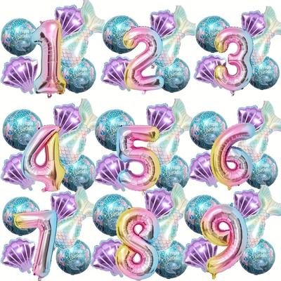 Mermaid Theme Party Decorations Helium Foil Balloons Tail Designs Rainbow Numbers Seashell Accents for Kids Birthday Baby Shower