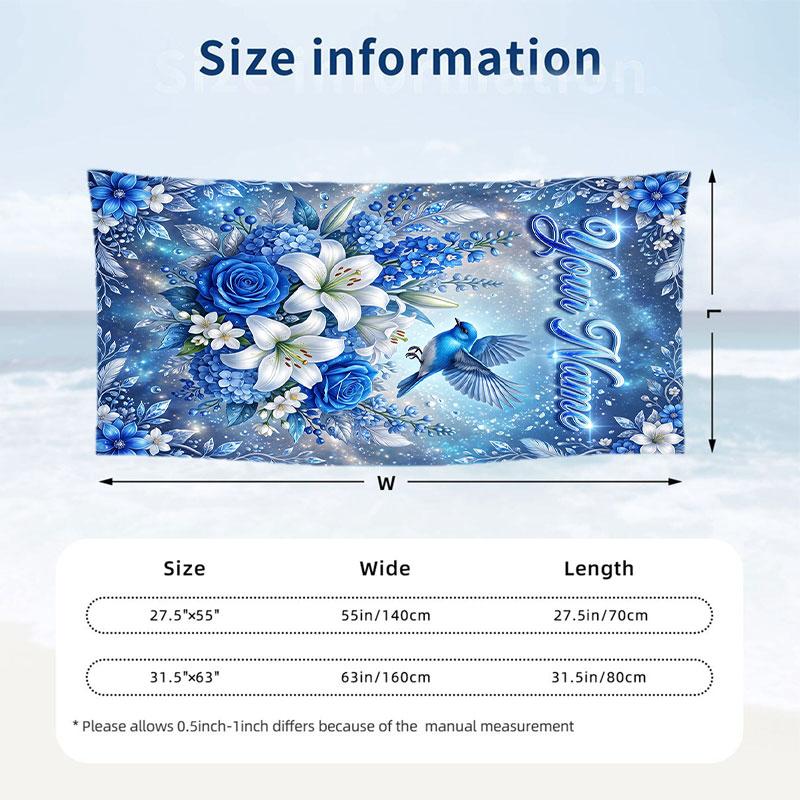 Floral Garden Theme Beach Towel Personalized Custom Name & Text Soft Quick Dry Beach Towel for Swimming Travel