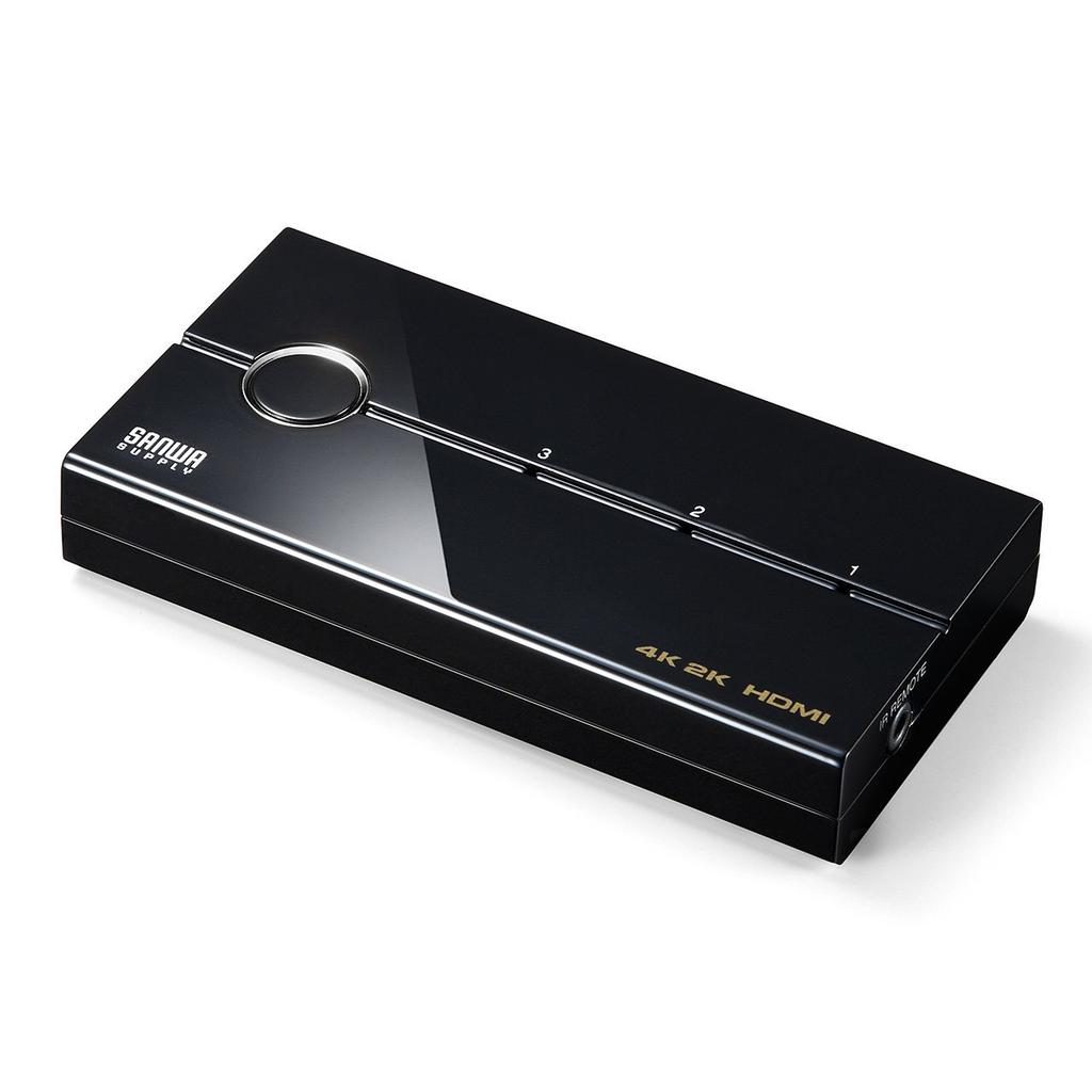 Sanwa Direct HDMI Switch, 4K 30Hz Support, 3 Inputs, 1 Output, Manual Switching, Remote Control, PS4 Compatible, USB Powered, Compact, 400-SW019