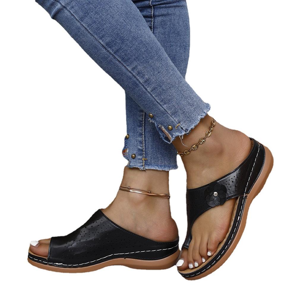 2025 new women's foreign trade toe hollow nail flower women's hollow wedge slippers mixed batch