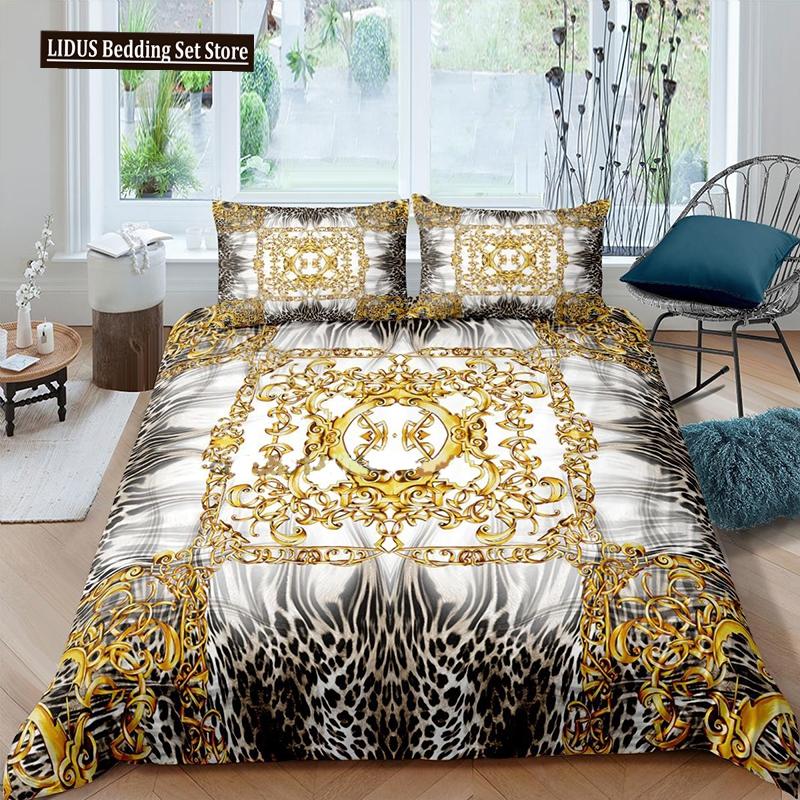 Luxury Baroque Modern Art 3D Golden Lion Print Duvet Cover Set 2/3 Pcs Pillowcase Bedding Set AU/EU/UK/US Queen And King Size